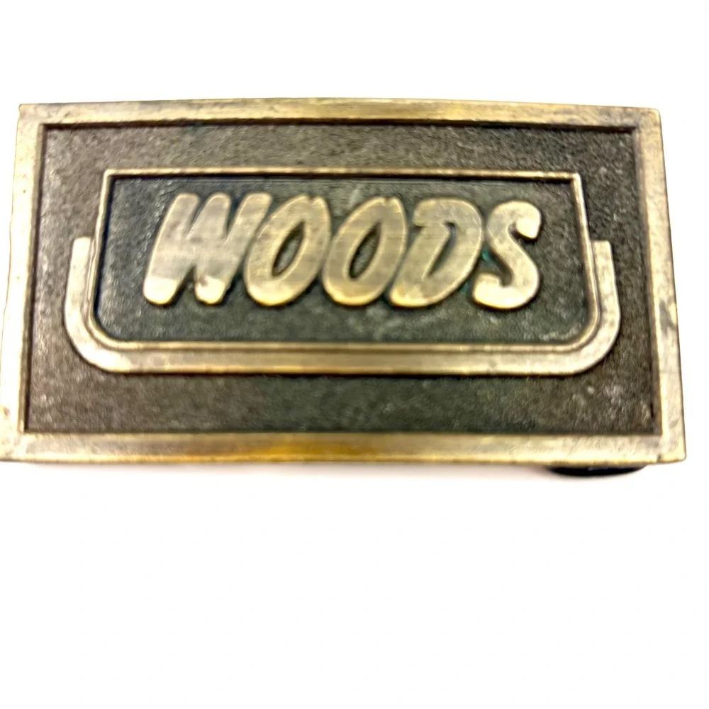 Vintage Woods Equipment Belt Buckle Solid Brass Tech-Aero Maker's Mark 1970-1980